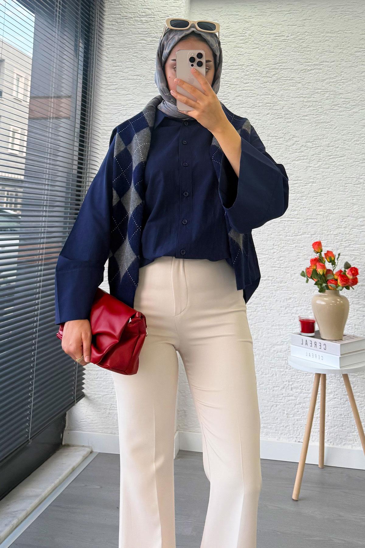 Yüksek Bel İspanyol Paça Kadın Pantolon – Krem