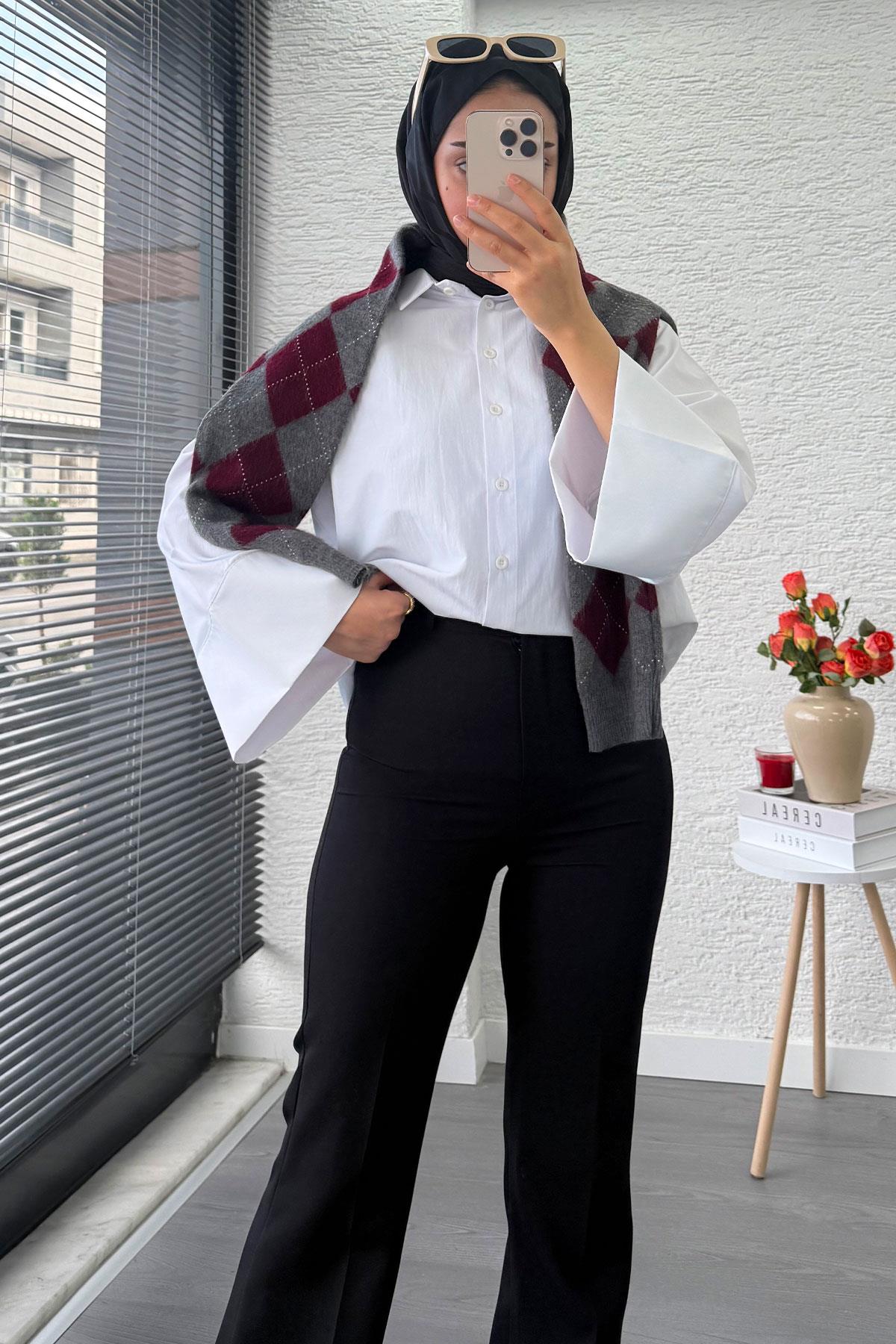 Yüksek Bel İspanyol Paça Kadın Pantolon – Siyah