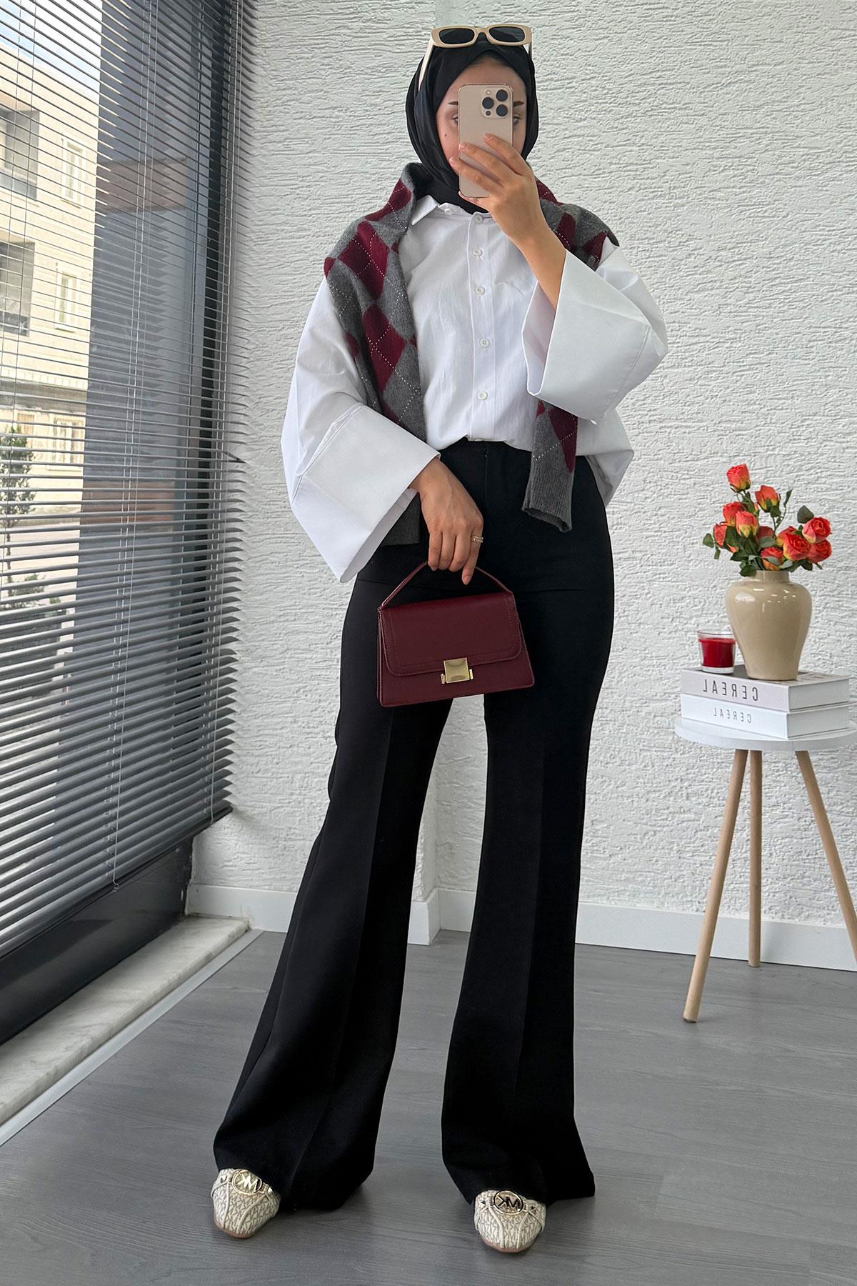 Yüksek Bel İspanyol Paça Kadın Pantolon – Siyah