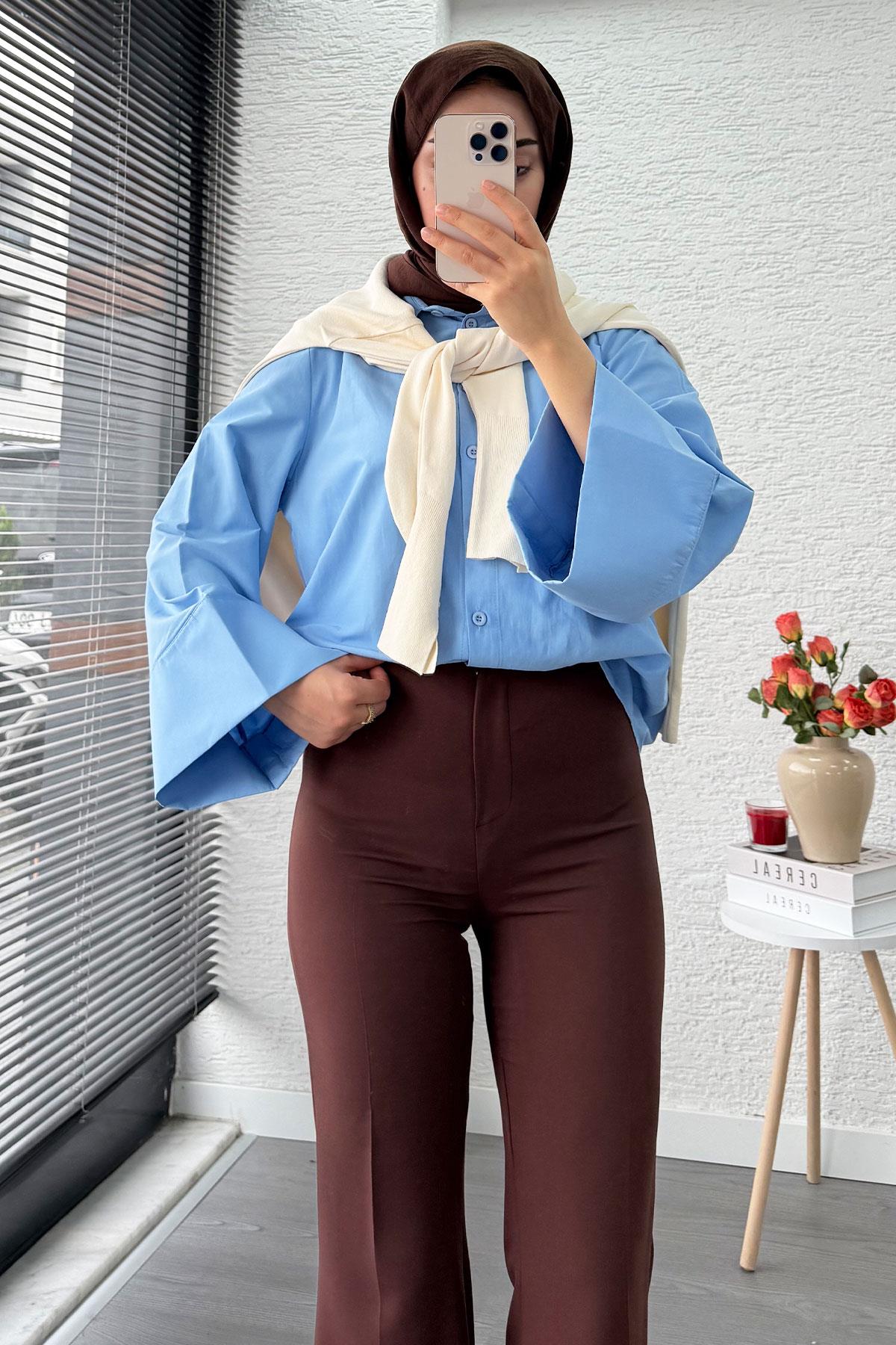 Yüksek Bel İspanyol Paça Kadın Pantolon – Kahverengi