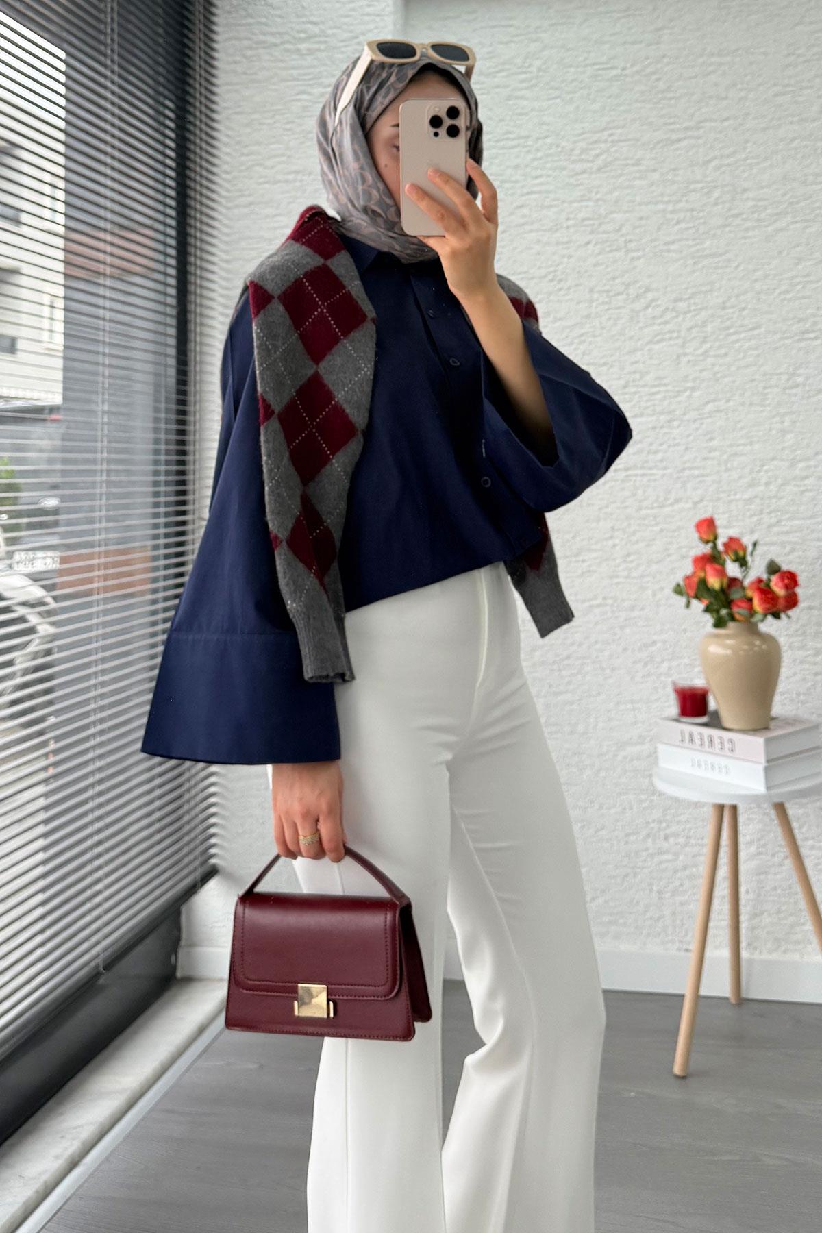 Yüksek Bel İspanyol Paça Kadın Pantolon – Beyaz