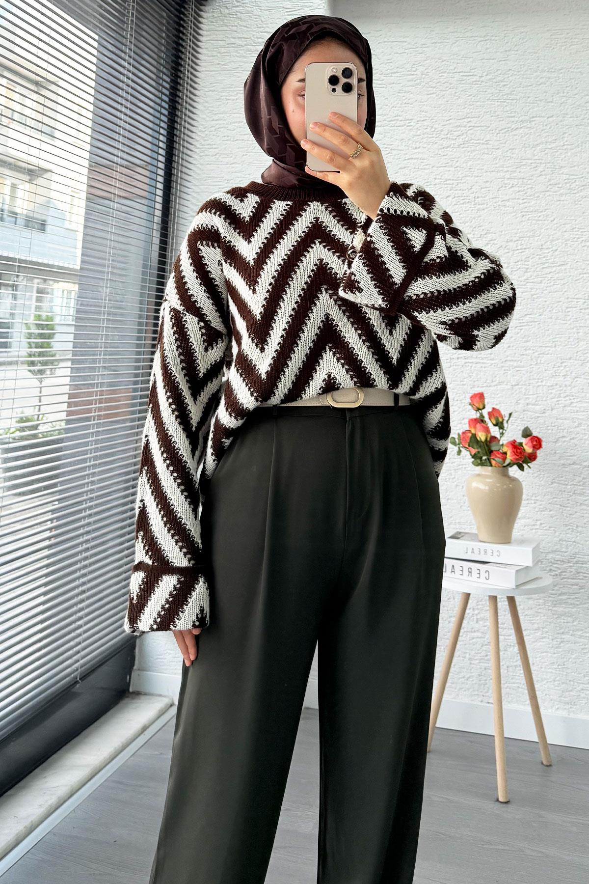 Yüksek Bel Pile Detaylı Dökümlü Palazzo Pantolon - Haki