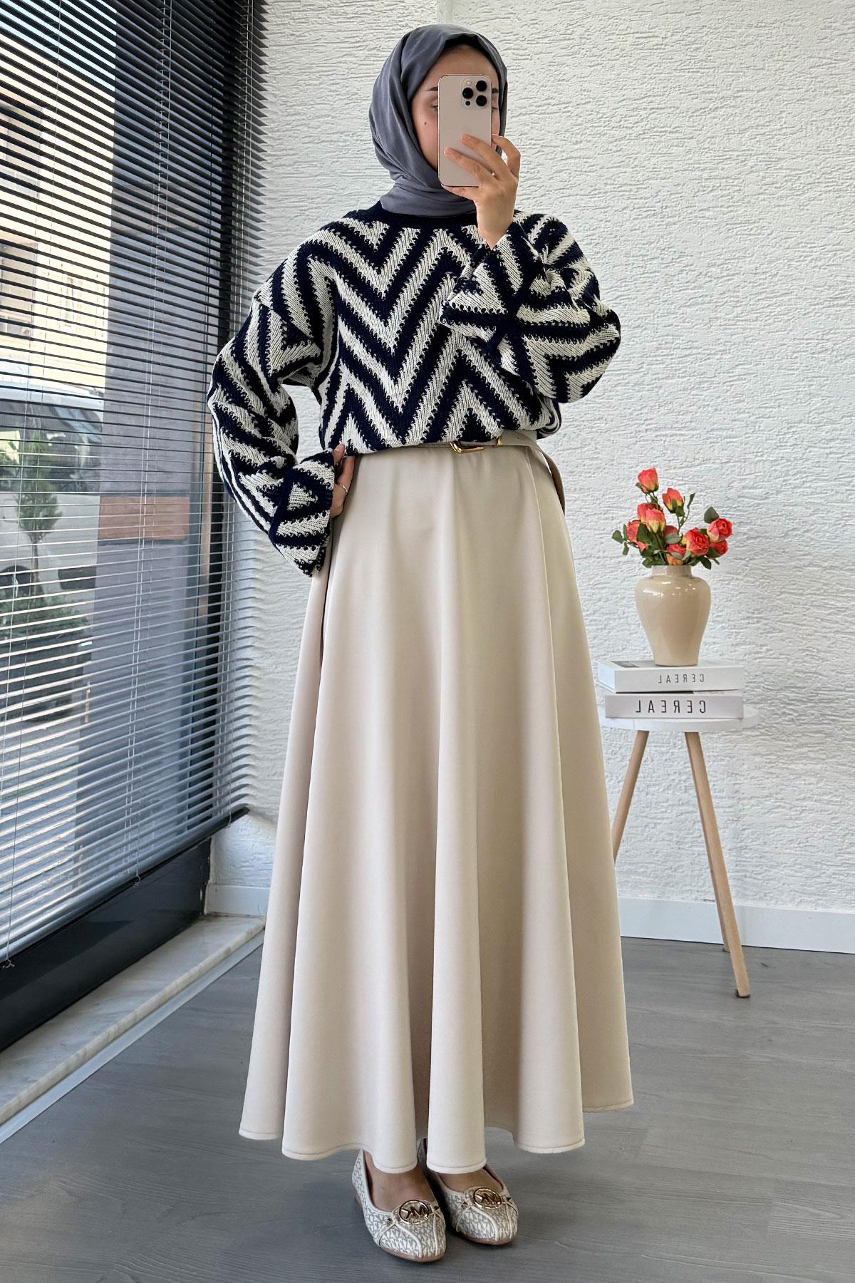 Zikzak Desenli Kısa Triko Kazak – Lacivert