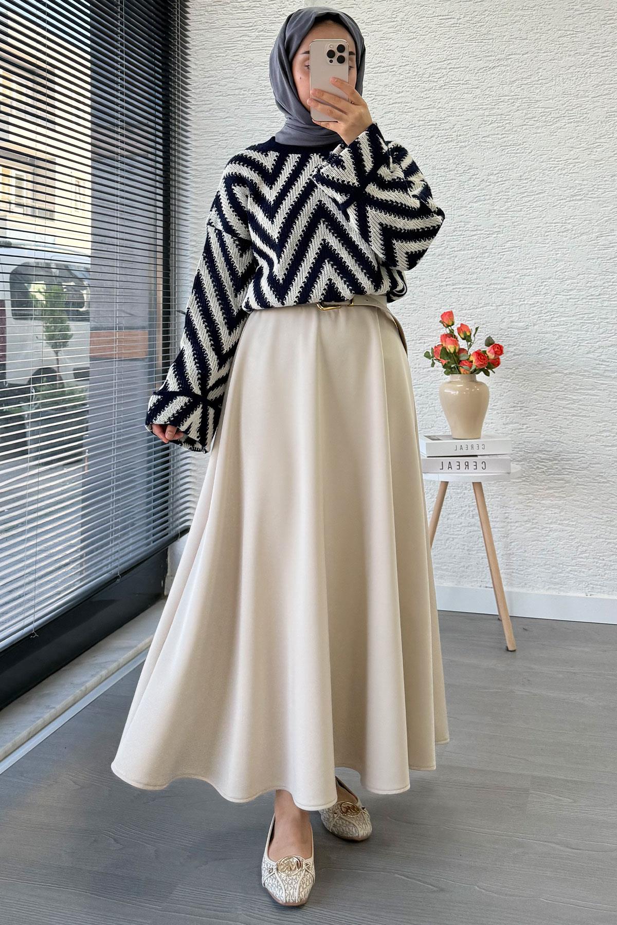 Zikzak Desenli Kısa Triko Kazak – Lacivert