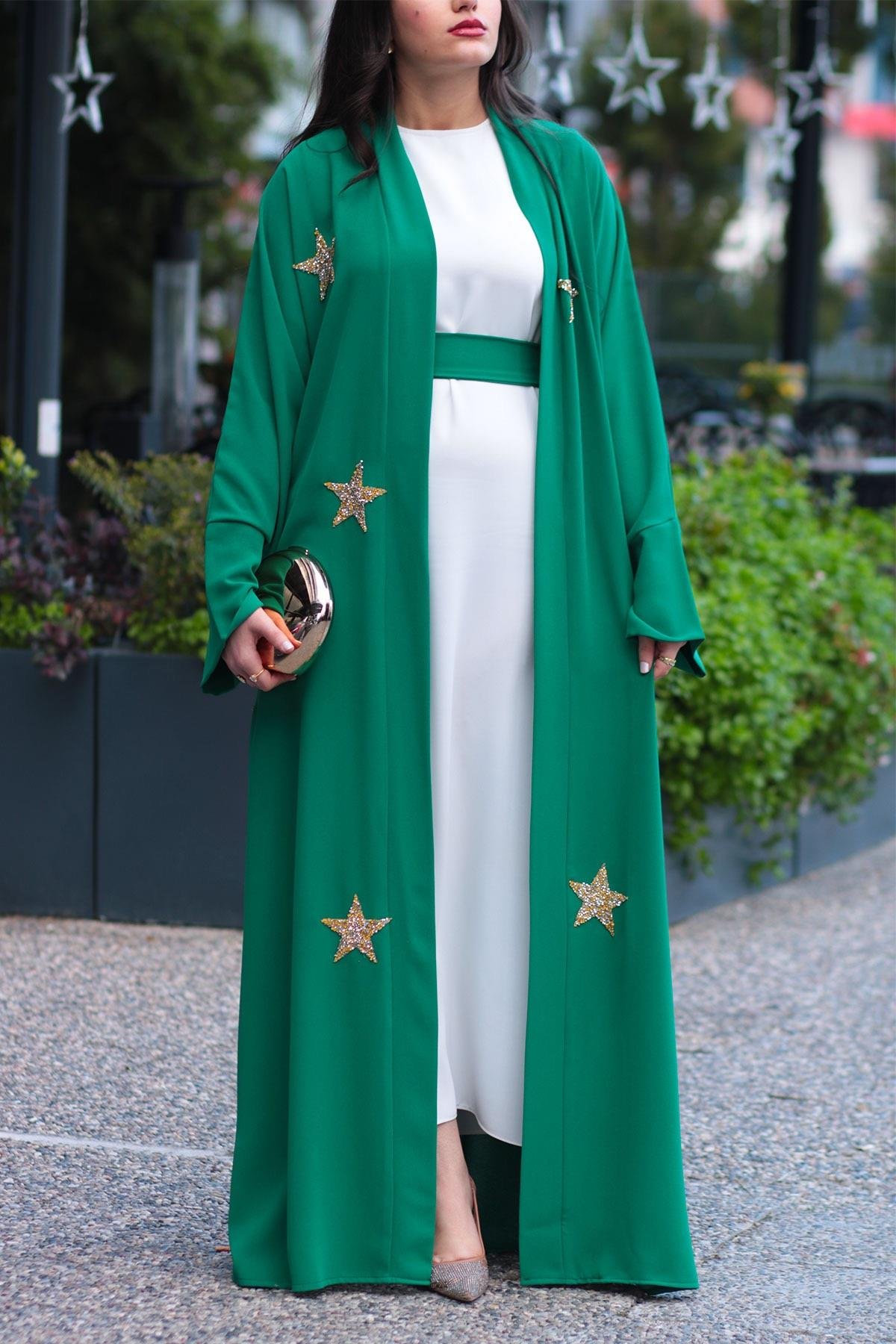Zümrüt Yıldız Detaylı Abaya 