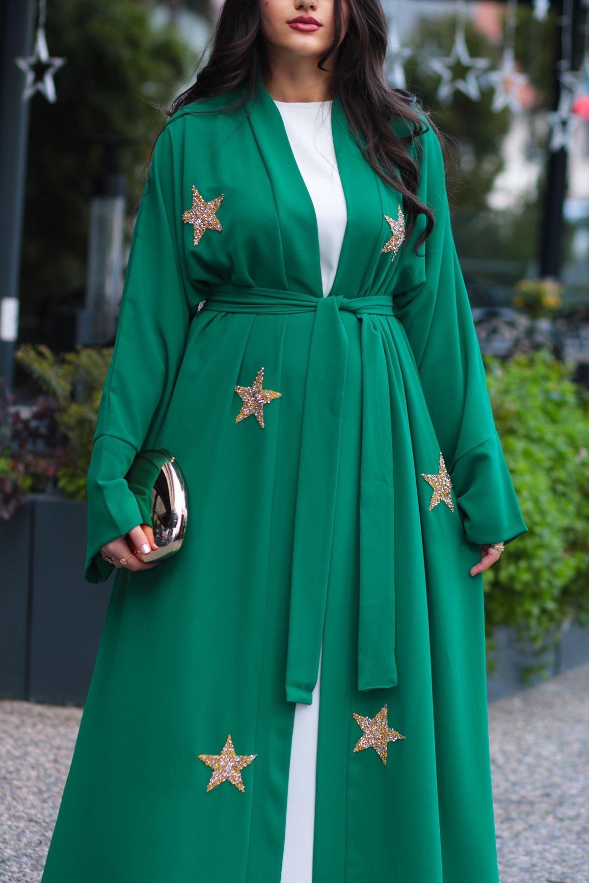 Zümrüt Yıldız Detaylı Abaya 