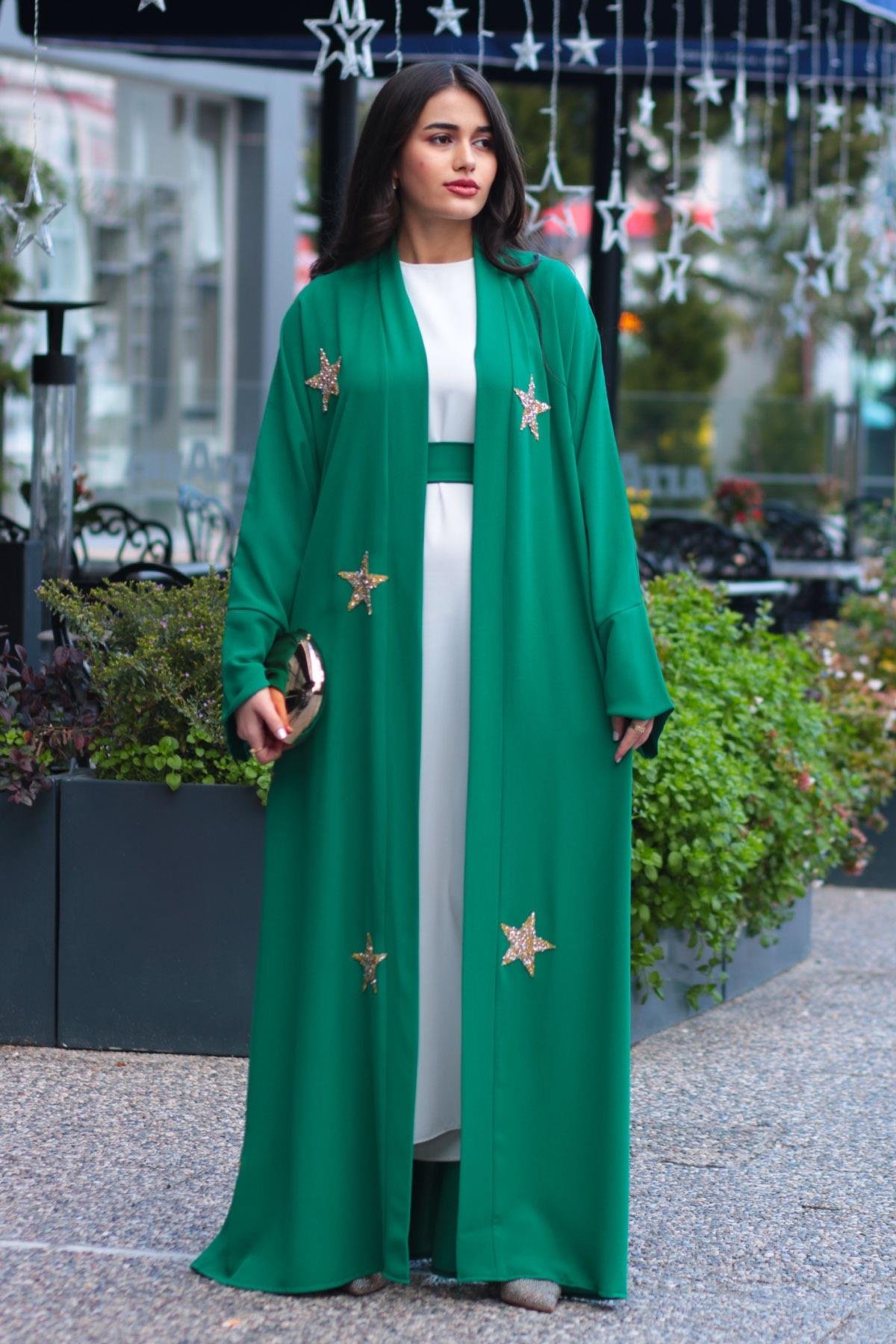 Zümrüt Yıldız Detaylı Abaya 