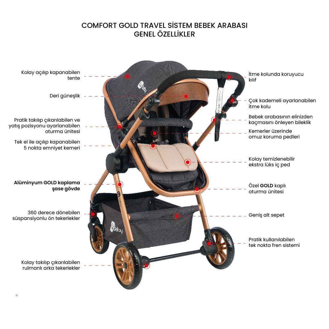 4 Baby AB-490 Comfort Gold Travel Sistem Bebek Arabası Antrasit