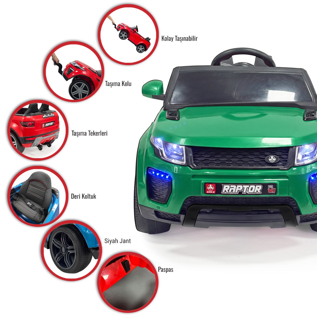Akar Raptor GT Uzaktan Kumandalı 4X2 12 VOLT Akülü Araba Yeşil