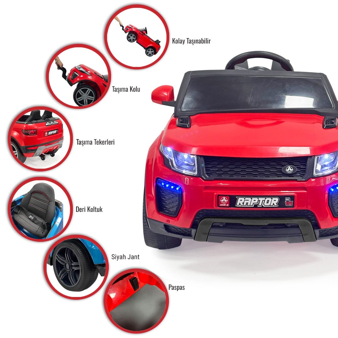 Akar Raptor Uzaktan Kumandalı Akülü Araba 12 Volt Kırmızı