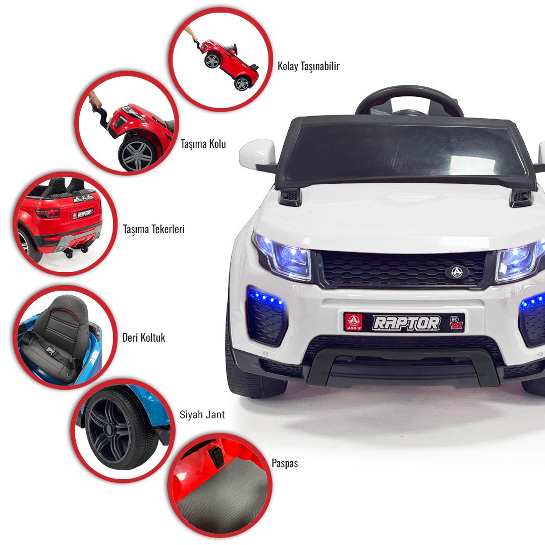 Akar Raptor Uzaktan Kumandalı Akülü Araba Deri Koltuk Hızlı Motor Beyaz