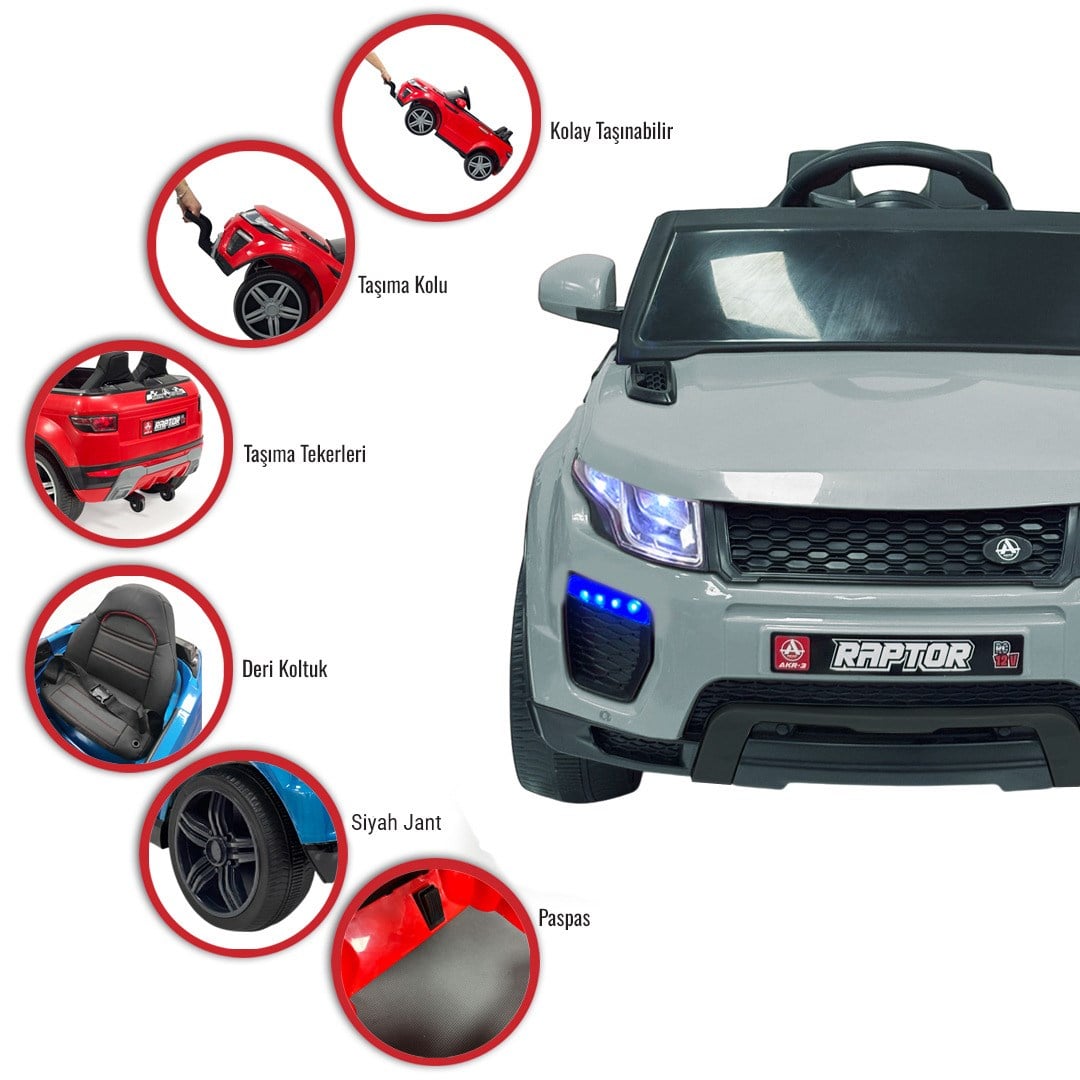 Akar Raptor Uzaktan Kumandalı Akülü Araba Deri Koltuk Hızlı Motor Gri