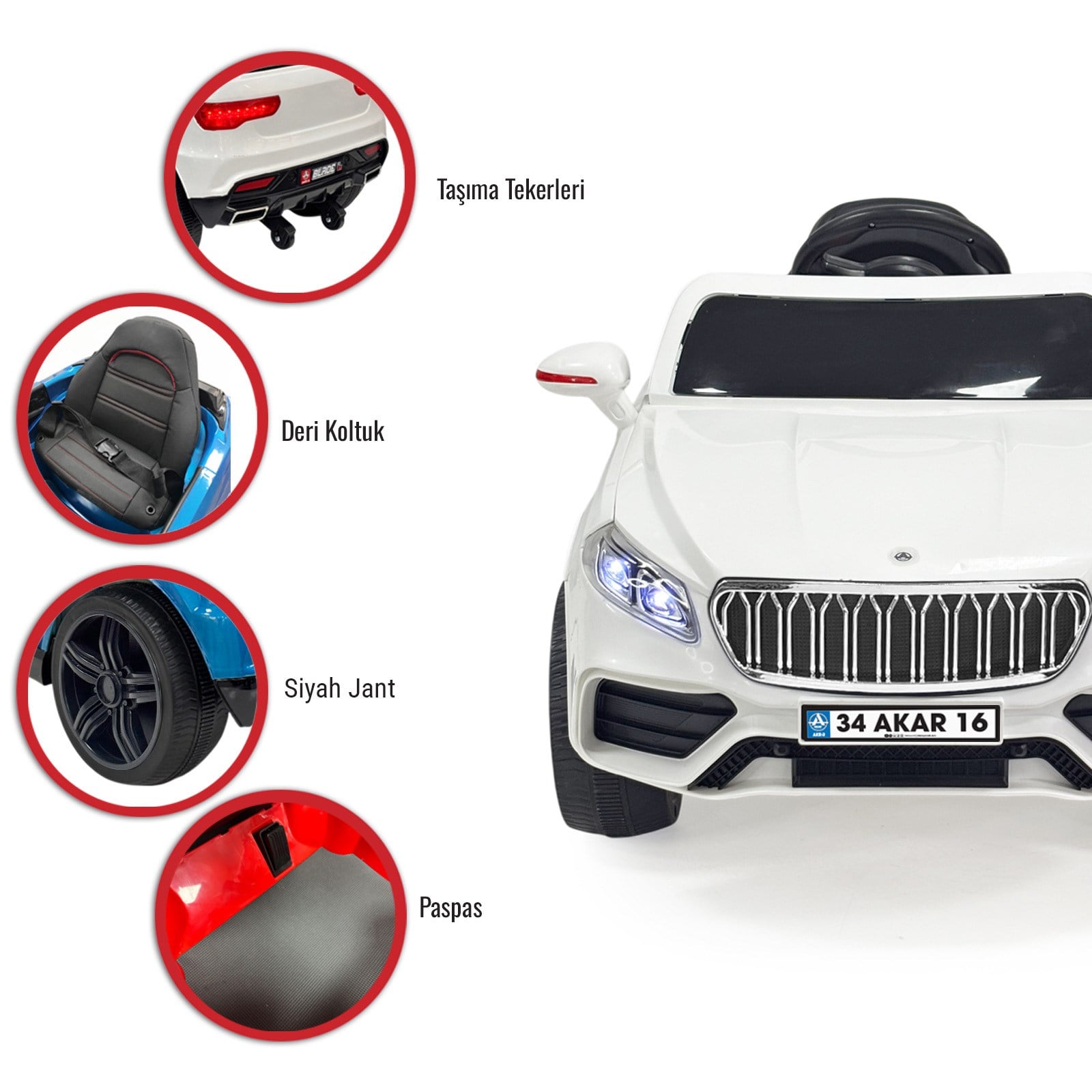 Akar Turan Uzaktan Kumandalı Akülü Araba 12 Volt Beyaz
