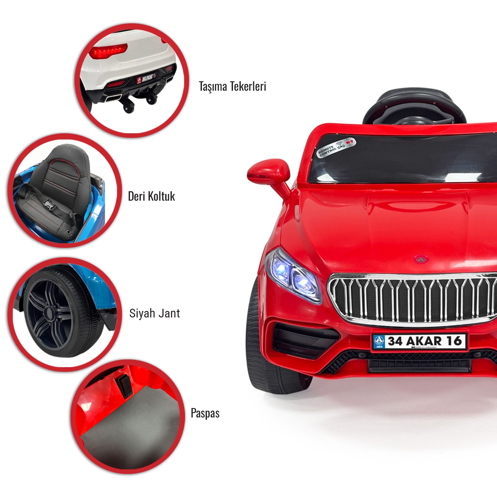 Akar Turan Uzaktan Kumandalı Akülü Araba 12 Volt Kırmızı