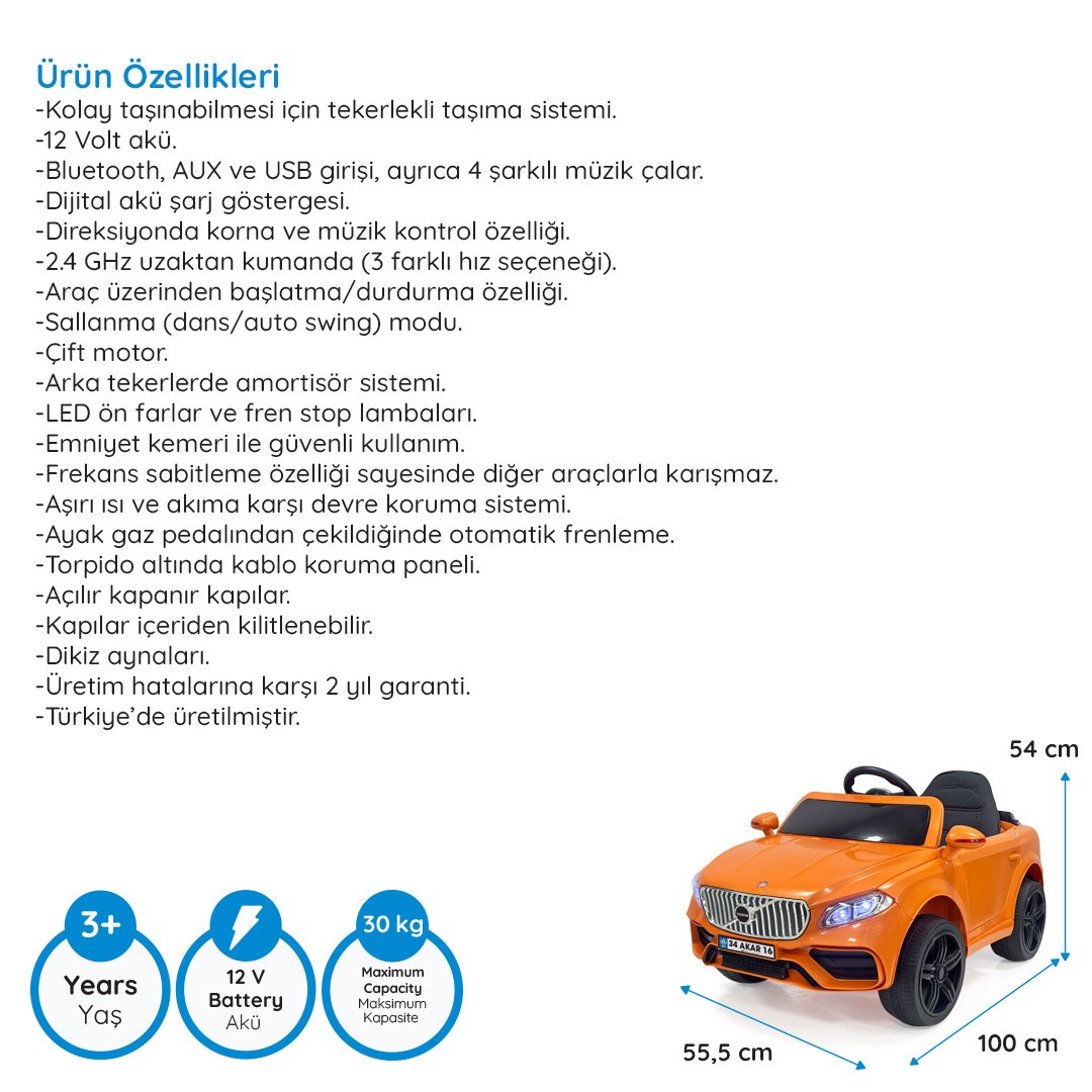 Akar Venom Akülü Kumandalı Araba 4x2 12 Volt Turuncu
