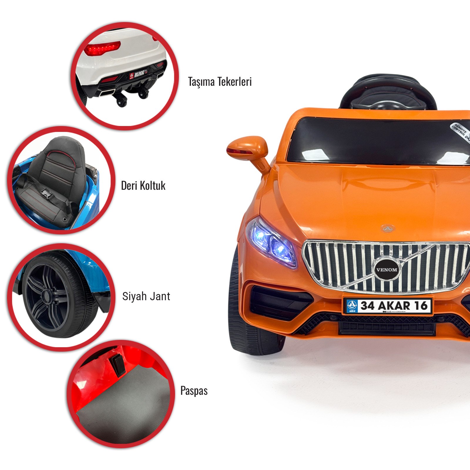 Akar Venom Akülü Kumandalı Araba 4x2 12 Volt Turuncu