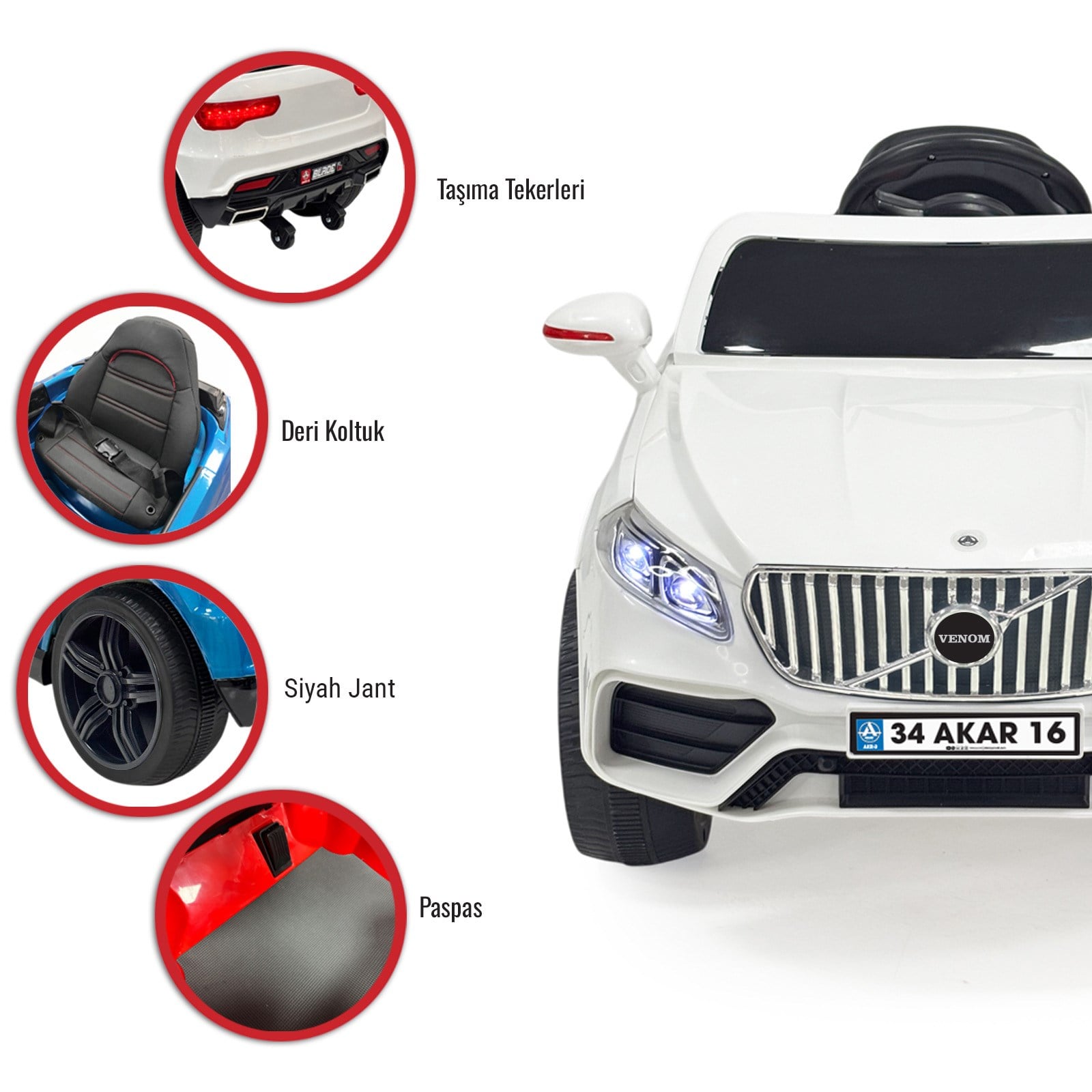Akar Venom Akülü Kumandalı Araba 4x2 12 Volt Beyaz