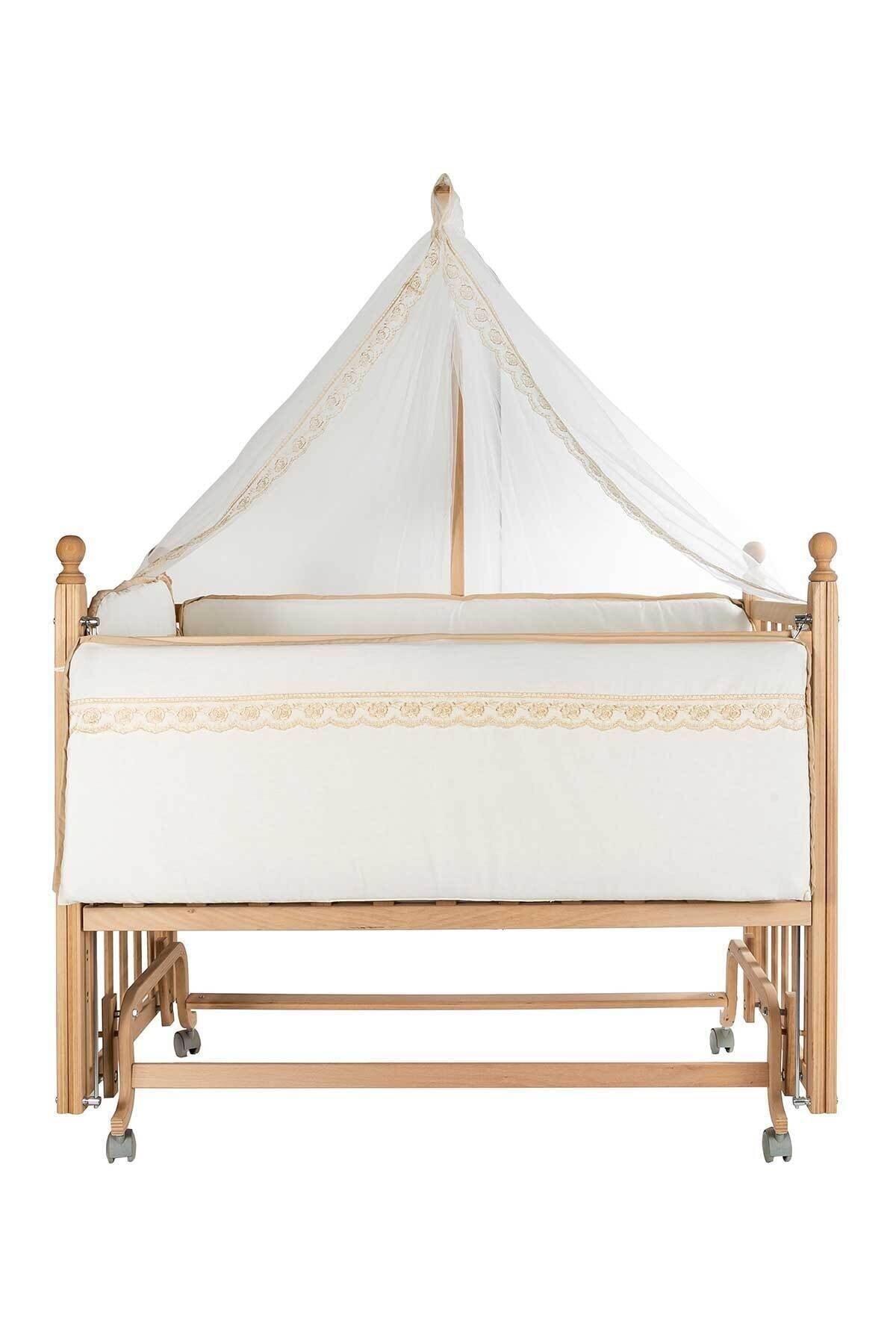 Baby Tech Klasik Anne Yanı Kademeli Naturel Beşik Tekerlekli 60x120 Kahve