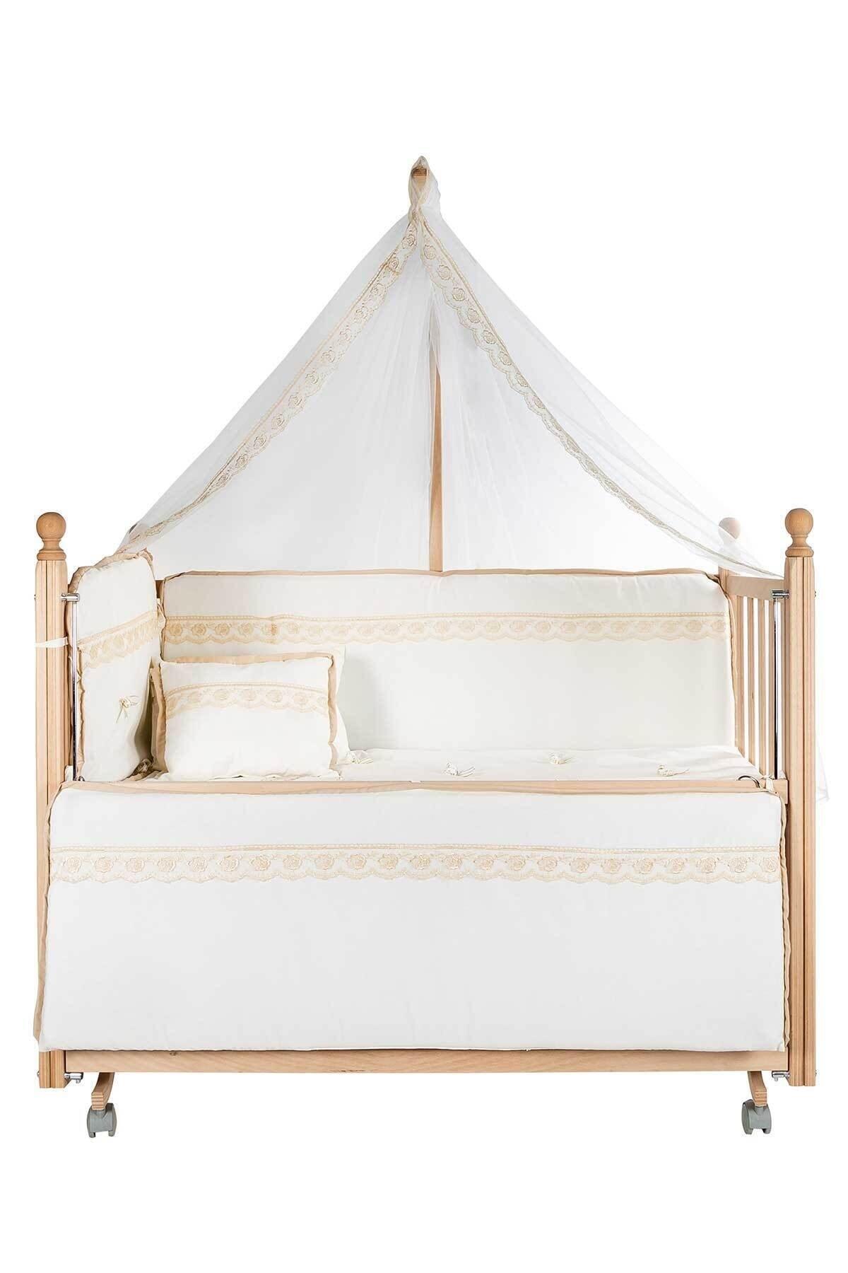 Baby Tech Klasik Anne Yanı Kademeli Naturel Beşik Tekerlekli 60x120 Kahve