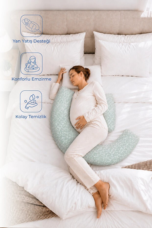 Babyjem 198 Sırt Destekli Hamile Ve Emzirme Yast Yeşil Çiçek
