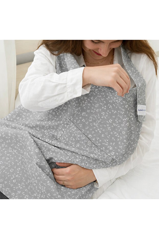 Babyjem 323 Cepli Emzirme Önlüğü Gri Çiçek