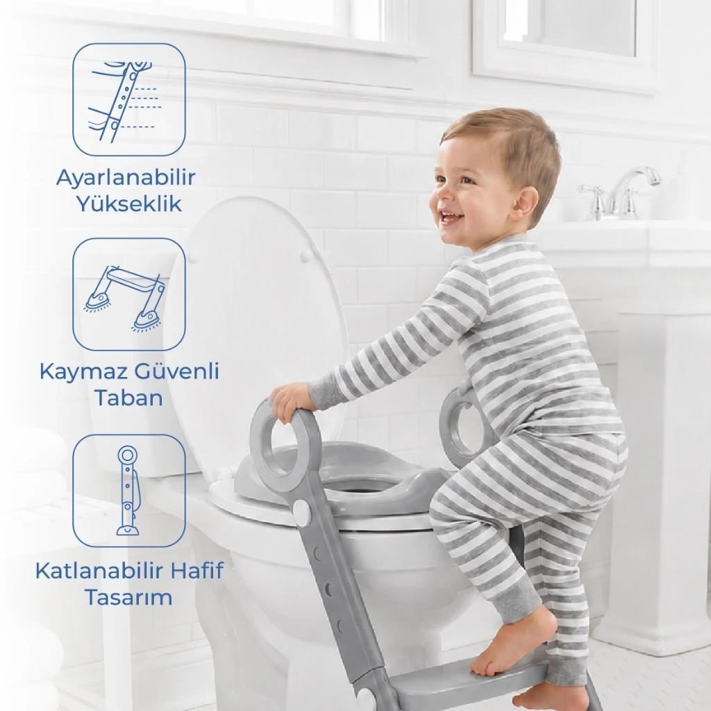 Babyjem 861 Basamaklı & Katlanır Klozet Adaptörü Soft Gri