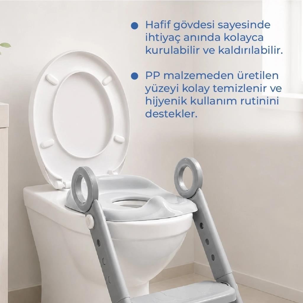 Babyjem 861 Basamaklı & Katlanır Klozet Adaptörü Soft Gri