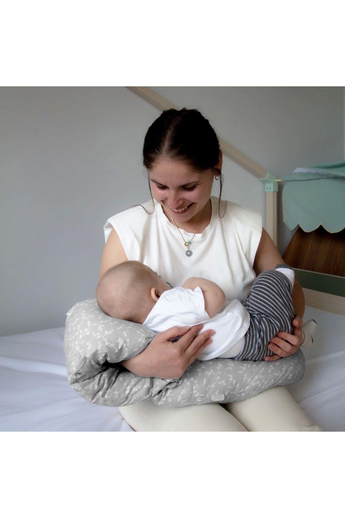 Babyjem Baş Destekli Emzirme Minderi Gri Çiçek 737