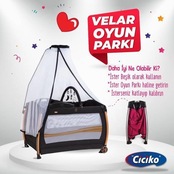 Ciciko C-1000 Velar Tüllü Bebek Oyun Parkı Park Yatak Beşik 70x110 cm- Gri
