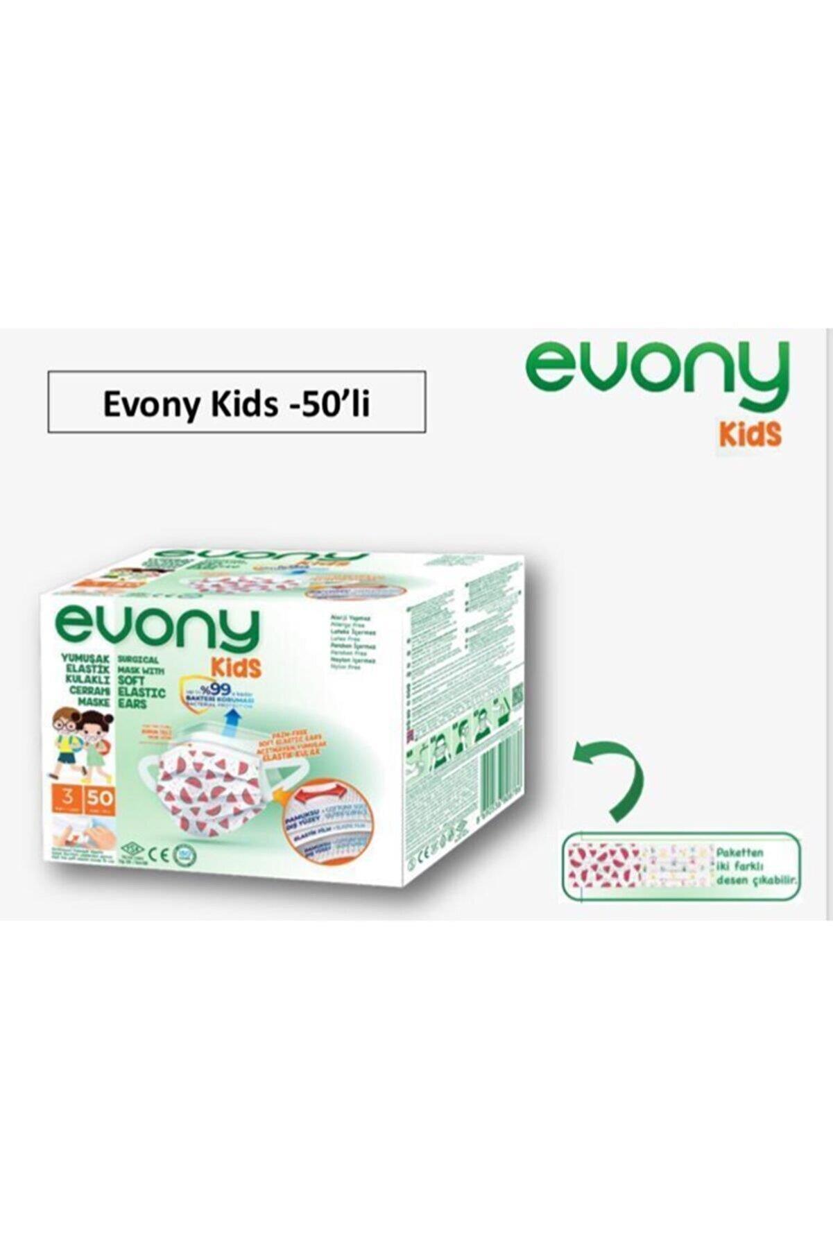 Evony Kids 3 Katlı Yumuşak Kulaklı Maske 50 Adet
