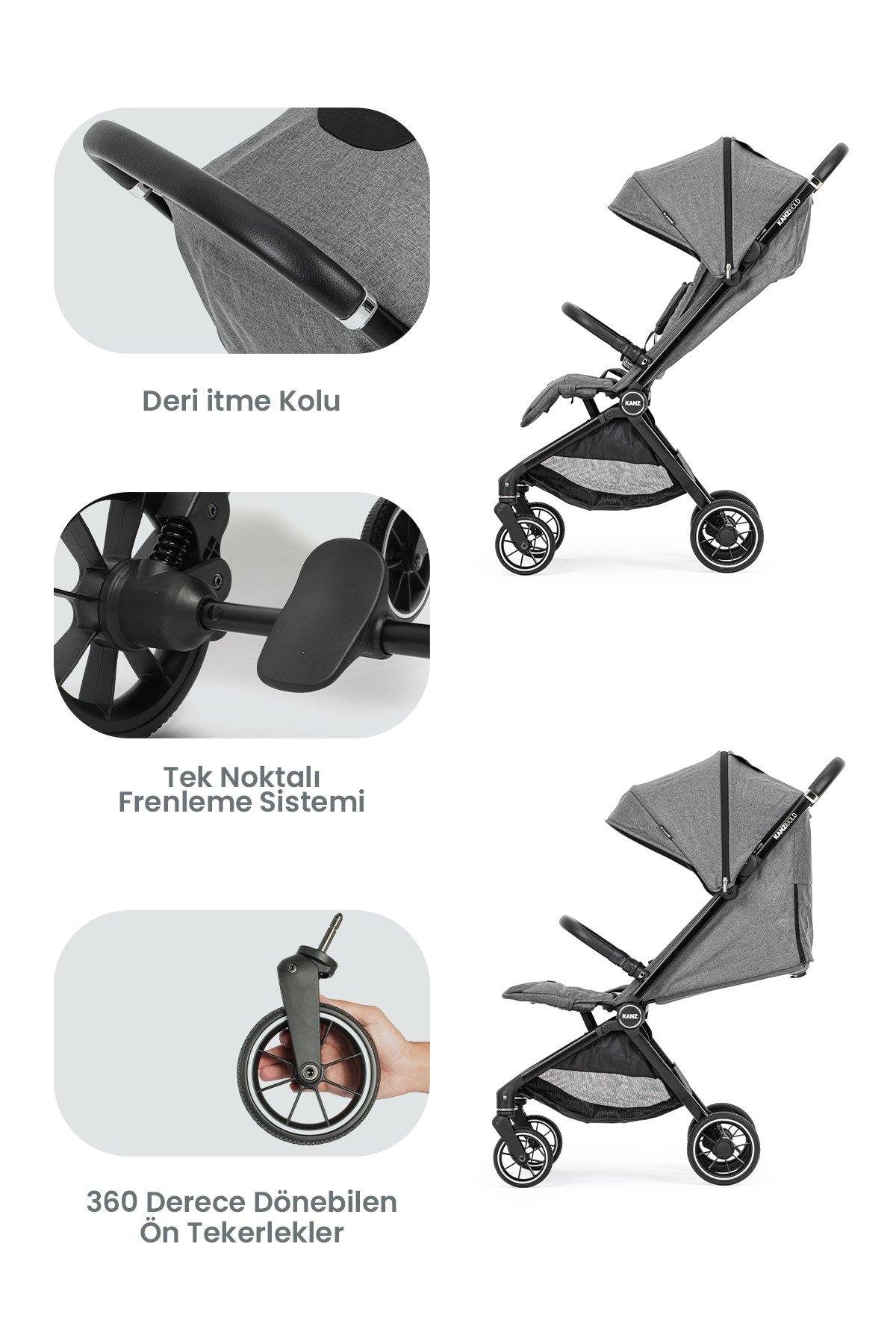 Kanz Bold Autofold Kabin Boy Bebek Arabası Steel Grey
