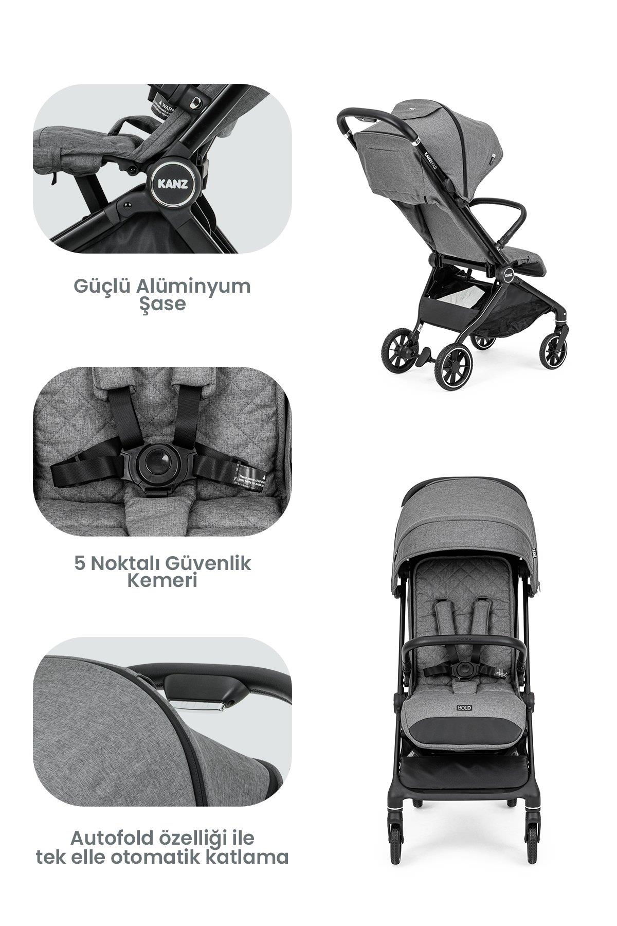 Kanz Bold Autofold Kabin Boy Bebek Arabası Steel Grey