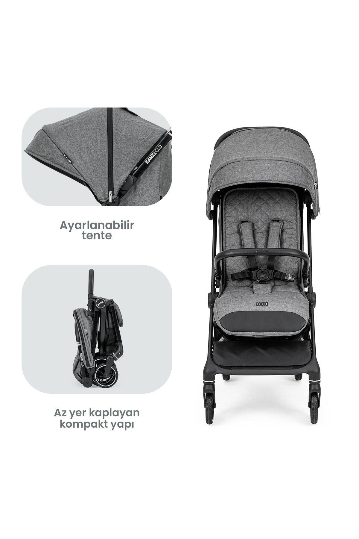Kanz Bold Autofold Kabin Boy Bebek Arabası Steel Grey
