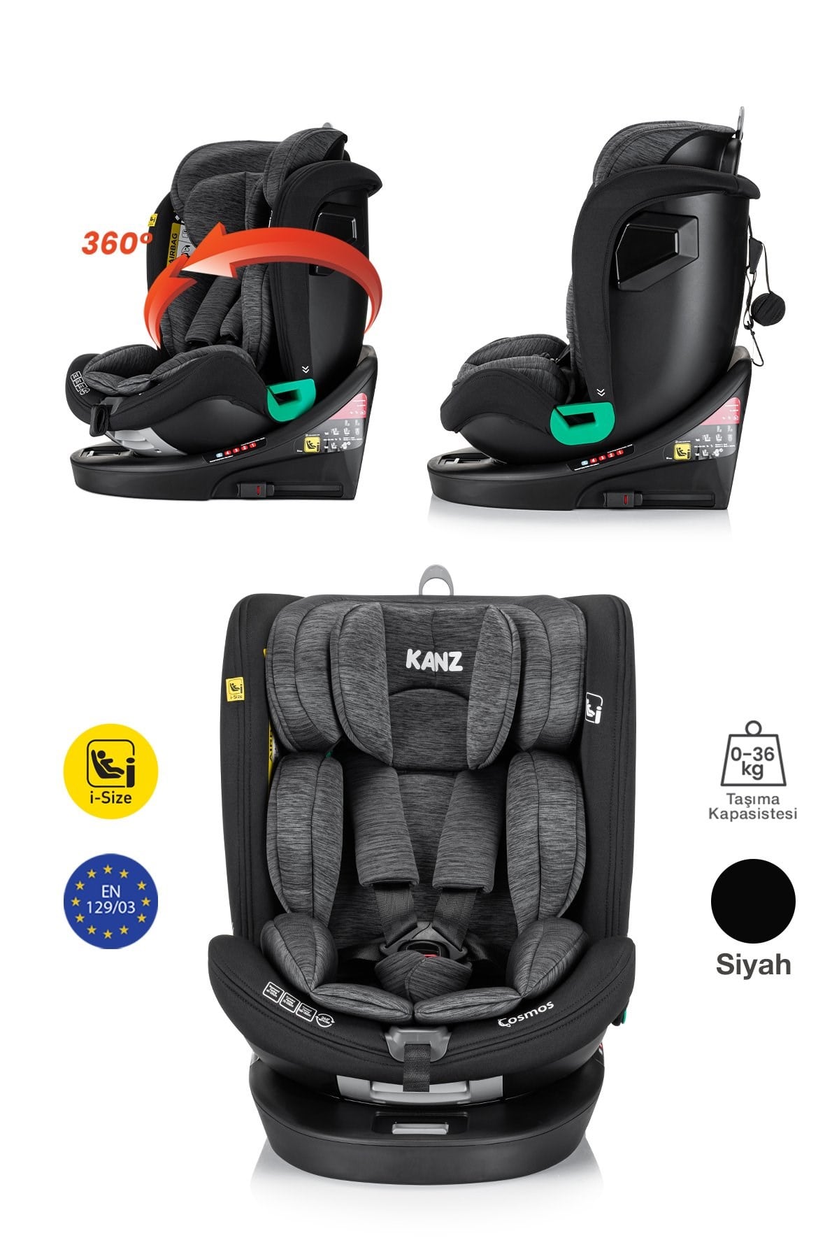 Kanz Cosmos i-Size(0-36kg) 360 Dönebilen Oto Koltuğu Grey