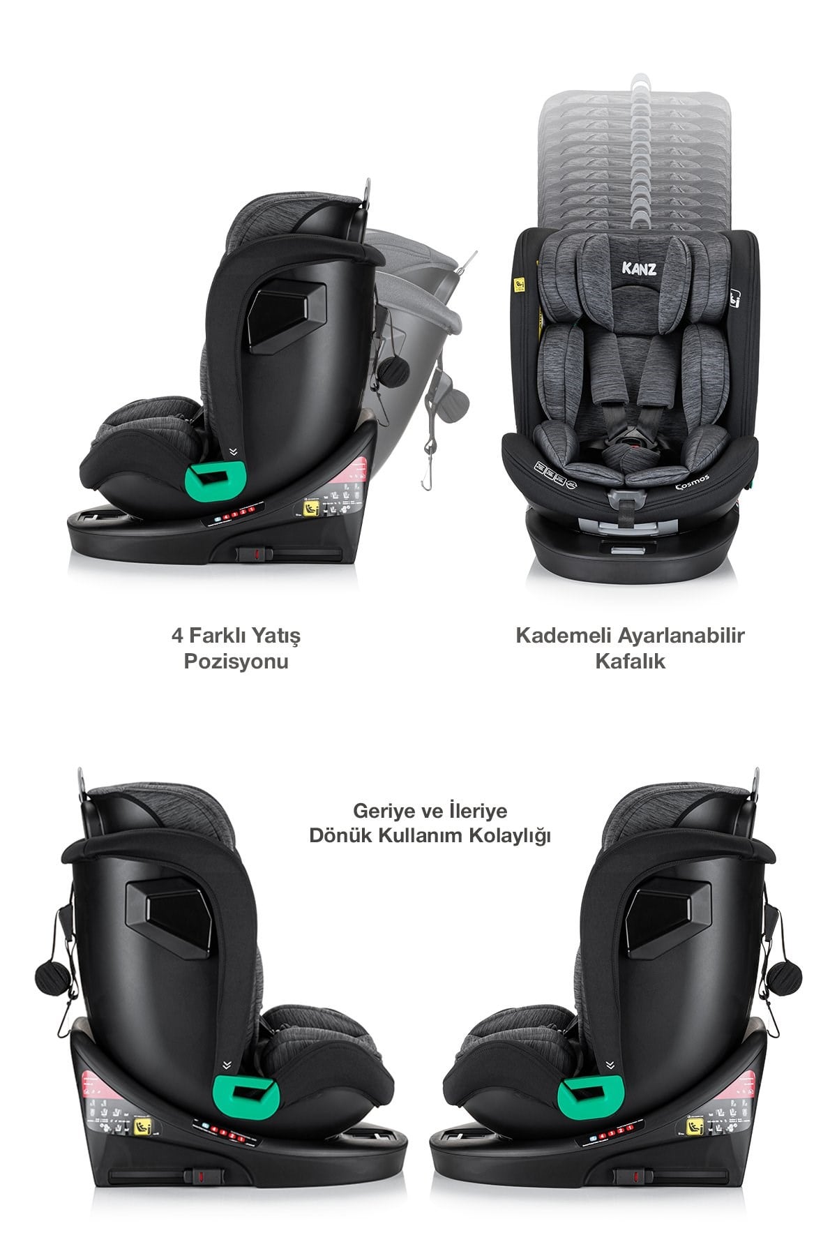Kanz Cosmos i-Size(0-36kg) 360 Dönebilen Oto Koltuğu Grey