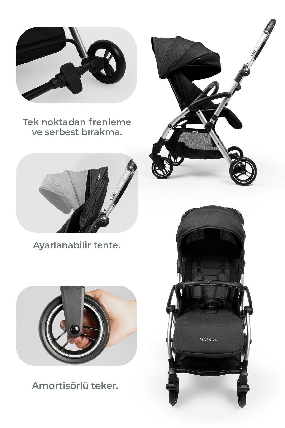 Kanz Marcus Kolay Katlanabilen Kabin Travel Sistem Bebek Arabası Raisin Black