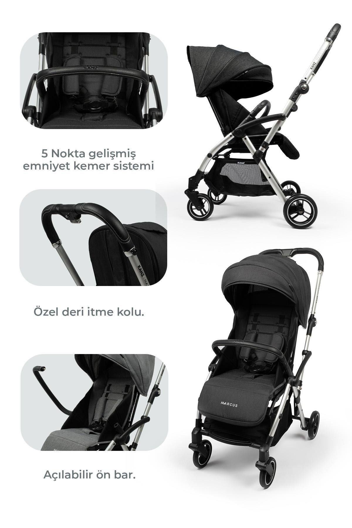 Kanz Marcus Kolay Katlanabilen Kabin Travel Sistem Bebek Arabası Raisin Black