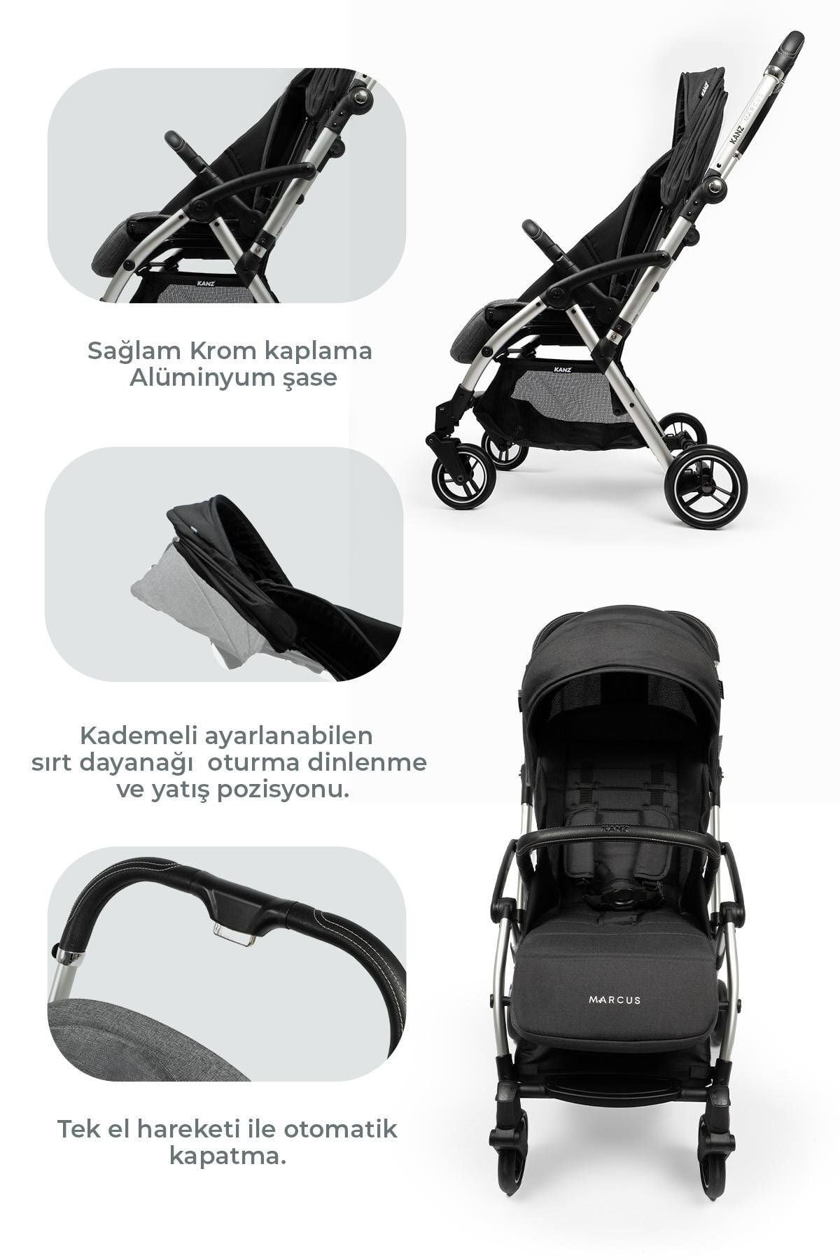 Kanz Marcus Kolay Katlanabilen Kabin Travel Sistem Bebek Arabası Raisin Black
