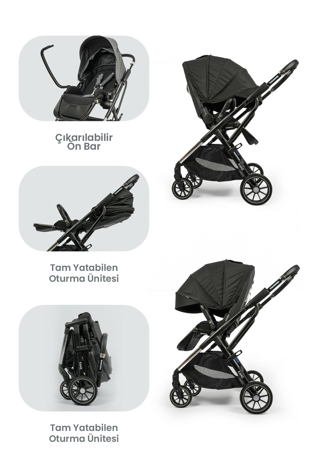 KANZ Thunder Kolay Katlanabilen Travel Sistem Bebek Arabası Oreoblack