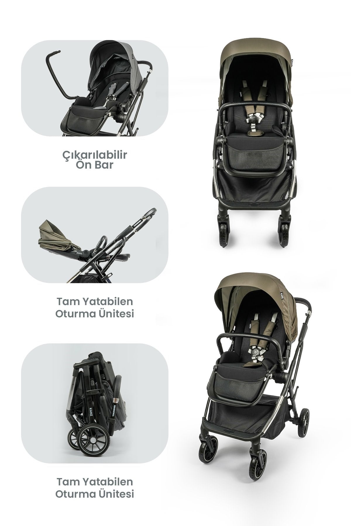 KANZ Thunder Kolay Katlanabilen Travel Sistem Bebek Arabası Pinegreen