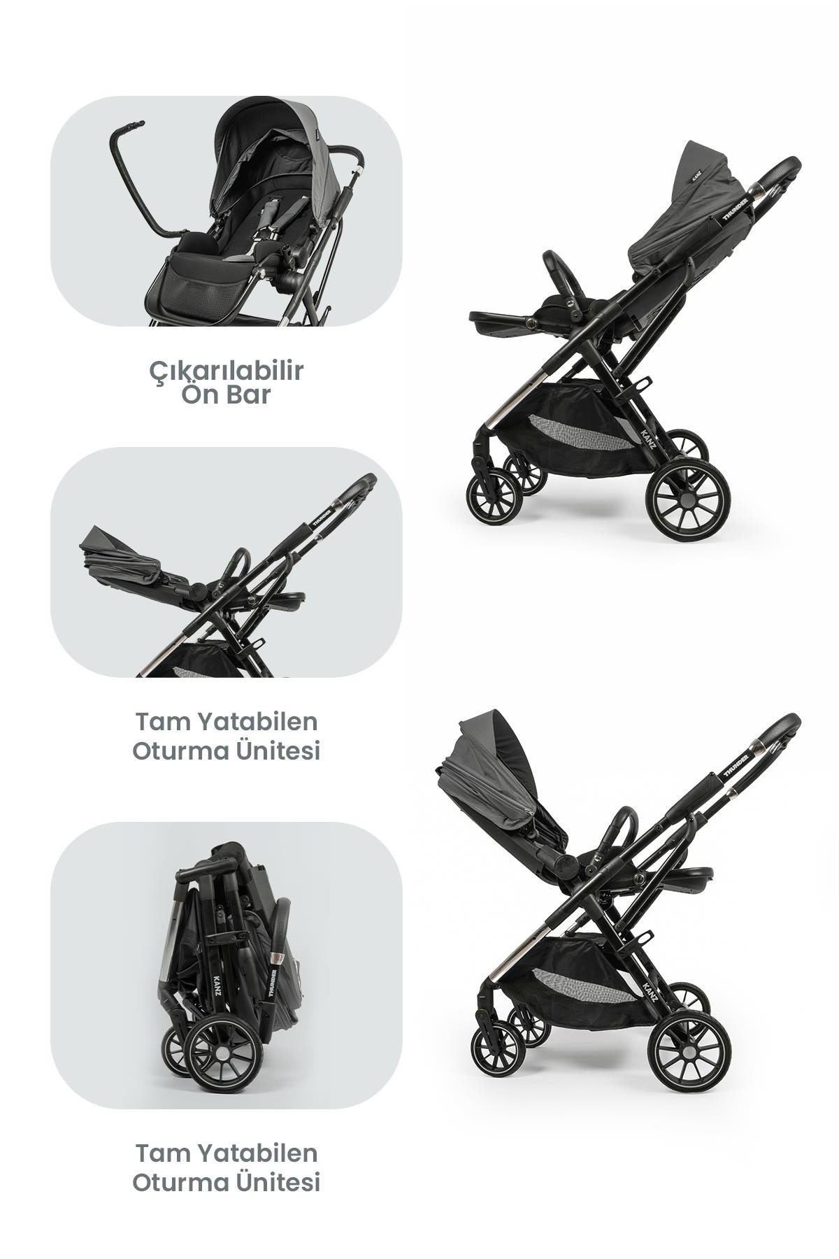 KANZ Thunder Kolay Katlanabilen Travel Sistem Bebek Arabası Sharkgrey