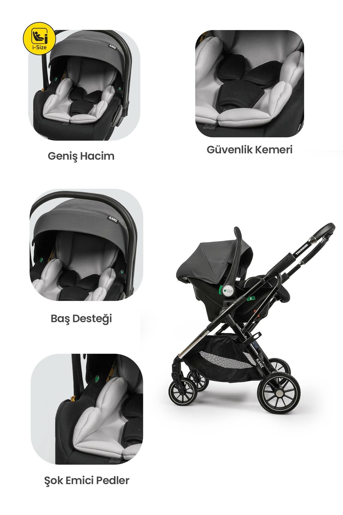 KANZ Thunder Kolay Katlanabilen Travel Sistem Bebek Arabası Sharkgrey