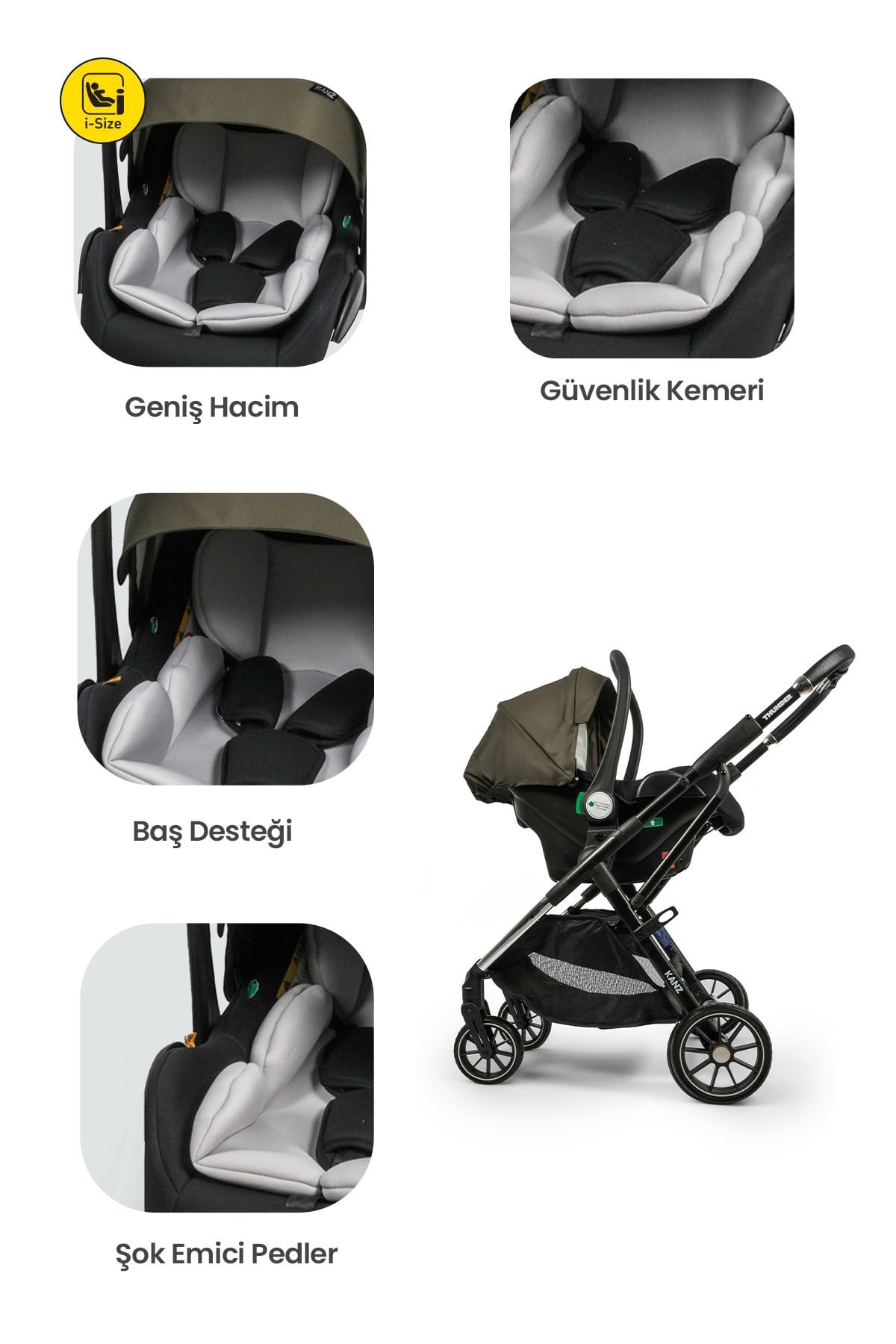 KANZ Thunder Kolay Katlanabilen Travel Sistem Bebek Arabası Pinegreen