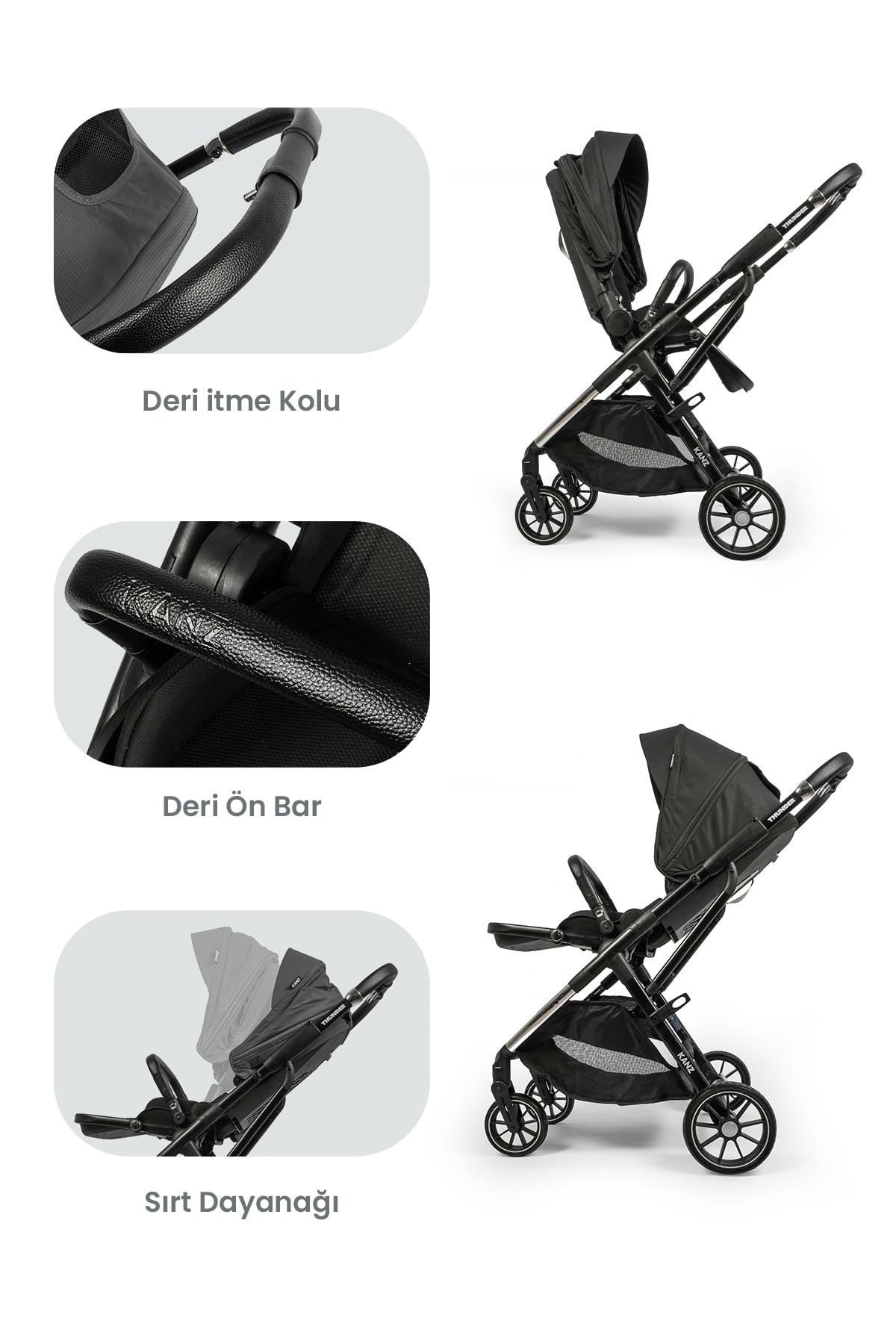 KANZ Thunder Kolay Katlanabilen Travel Sistem Bebek Arabası Oreoblack
