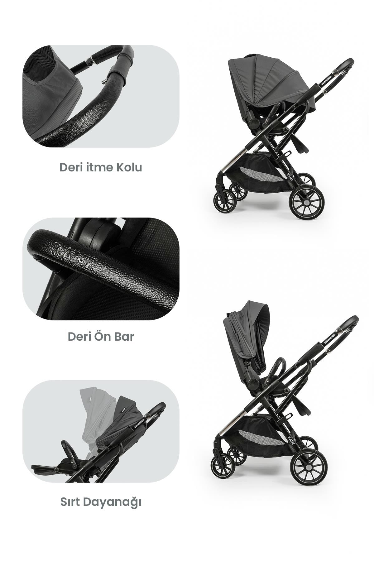 KANZ Thunder Kolay Katlanabilen Travel Sistem Bebek Arabası Sharkgrey