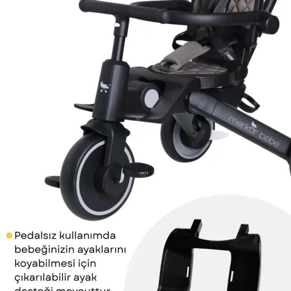 Merkür Bebe 9in1 Hawk Çift Yönlü Katlanabilir Yatabilir Ayak Destekli Üç Tekerlekli Bebek ve Çocuk Bisikleti Yeşil