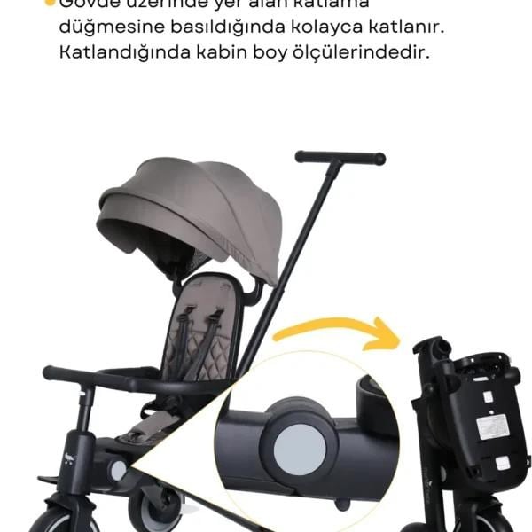 Merkür Bebe 9in1 Hawk Çift Yönlü Katlanabilir Yatabilir Ayak Destekli Üç Tekerlekli Bebek ve Çocuk Bisikleti Yeşil
