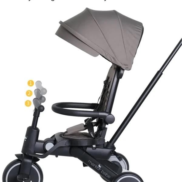 Merkür Bebe 9in1 Hawk Çift Yönlü Katlanabilir Yatabilir Ayak Destekli Üç Tekerlekli Bebek ve Çocuk Bisikleti Premium Gold