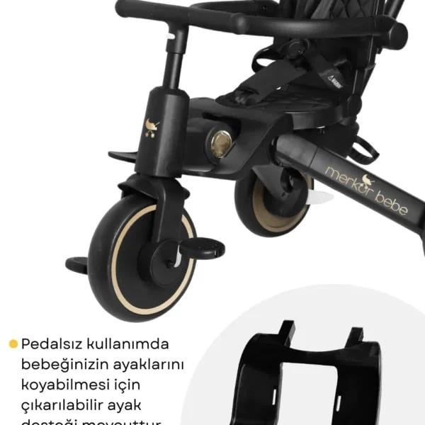 Merkür Bebe 9in1 Hawk Çift Yönlü Katlanabilir Yatabilir Ayak Destekli Üç Tekerlekli Bebek ve Çocuk Bisikleti Premium Gold