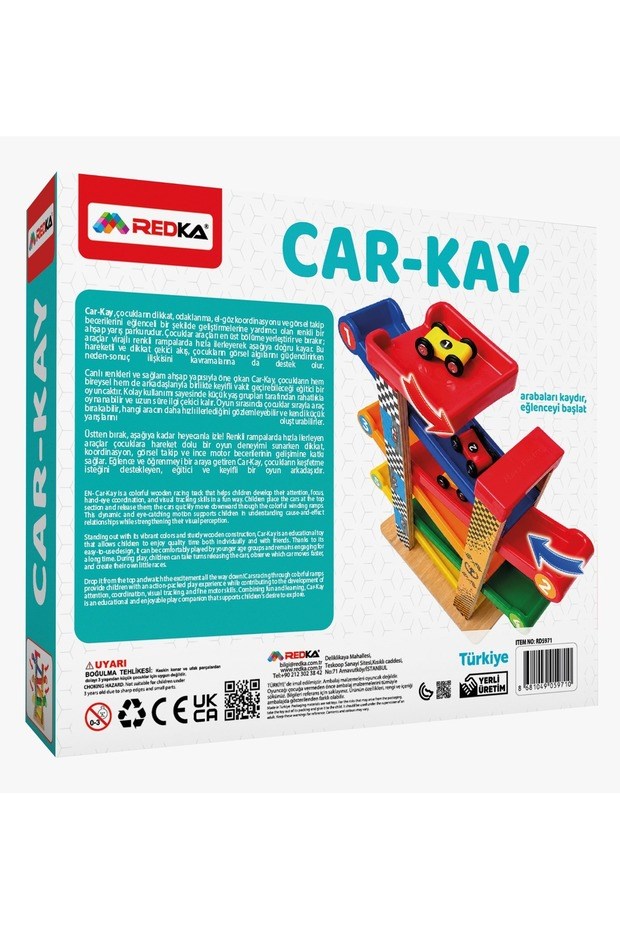 Redka/KumToys Car-Kay Montessori Oyuncak-3 Arabalı-Araba Rampası-Yarış Pisti